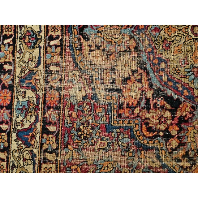 Persian 19th Century Persian Kashan Rug, Hand-Knotted Wool, Medallion Floral Design, Red & Navy, 4x7 For Sale - Image 3 of 18