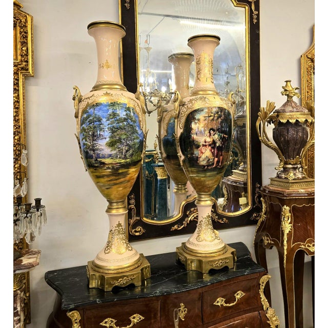 Celebrate the elegance of French decorative arts with this magnificent Sèvres-inspired porcelain vase, expertly...