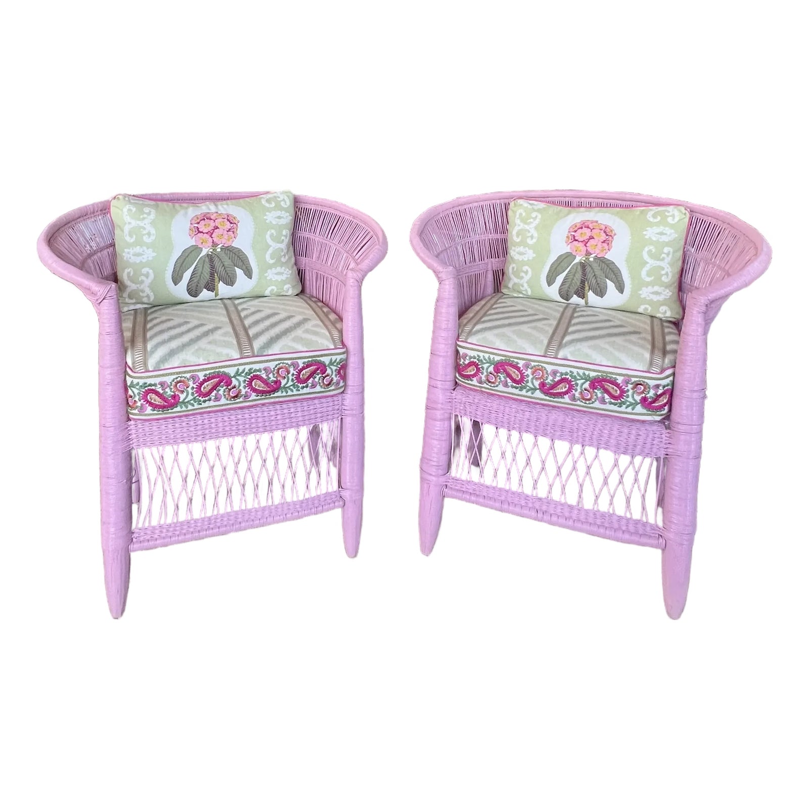 Pair of Pink Wicker Chairs Palm Beach Style | Chairish