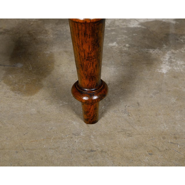 Pair of English 19th Century Oak Stools with Turned Legs and Custom Upholstery For Sale - Image 9 of 12