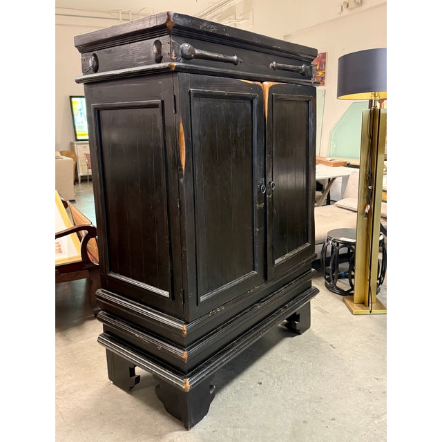 Asian Asian-Inspired Black Wood Armoire/ Media Center, Vintage For Sale - Image 3 of 12
