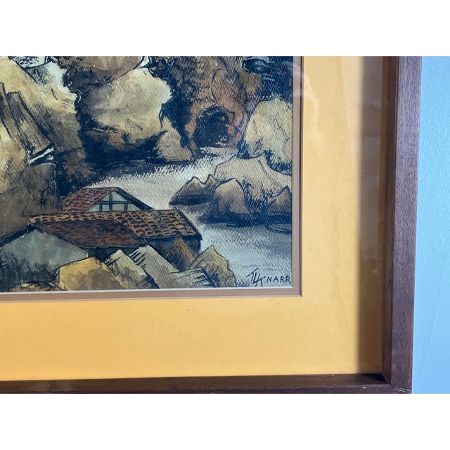 Vintage landscape painting signed HL Knorr. The work depicts a rustic mountain scene with trees, rock formations, and a...