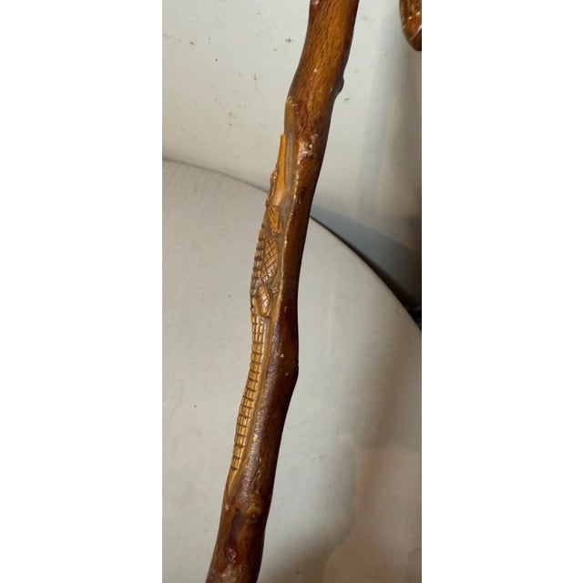 Antique 19th Century Hand Carved Wood Folk Art Alligator Walking Stick Cane For Sale - Image 13 of 14