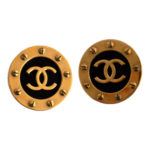 Vintage Chanel Gold and Black Large Earrings, A Pair