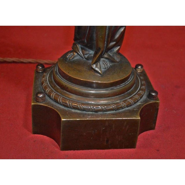19th Century French Bronze Figural Lady Lamp with Opaline Globe, 1865 For Sale - Image 14 of 18