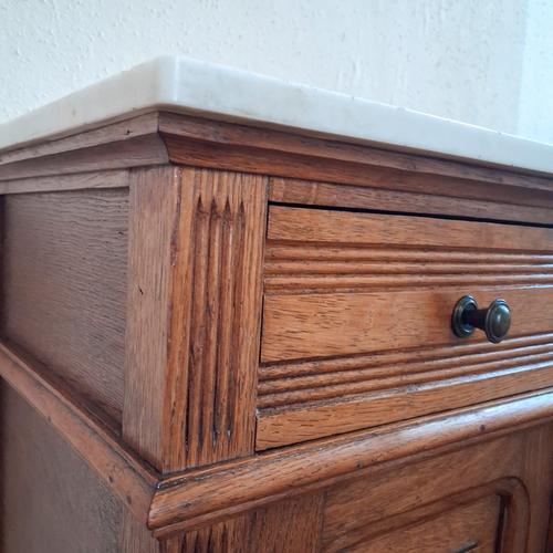 Wood French Oak Side Table with Marble Top, 1900s For Sale - Image 7 of 15