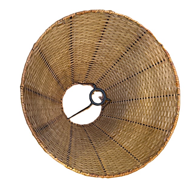 Vintage Hand Woven Dark Wicker Lamp Shade For Sale - Image 9 of 12