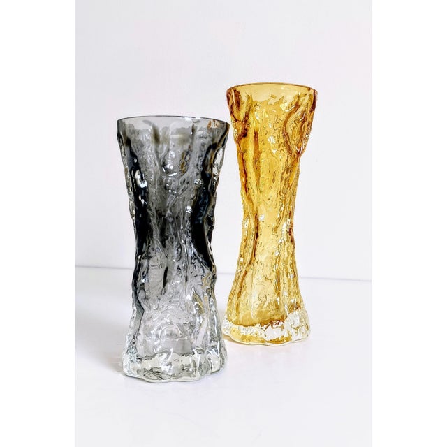Pair of brutalist 1970s art glass vases by kurt wokan for ingrid glashütten a unique pair of moulded art glass vases...