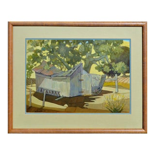 "Wagon Shed" - 1970s San Louis Obispo Farm Landscape by Helen A. Hollister For Sale