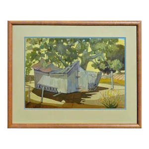 "Wagon Shed" - 1970s San Louis Obispo Farm Landscape by Helen A. Hollister
