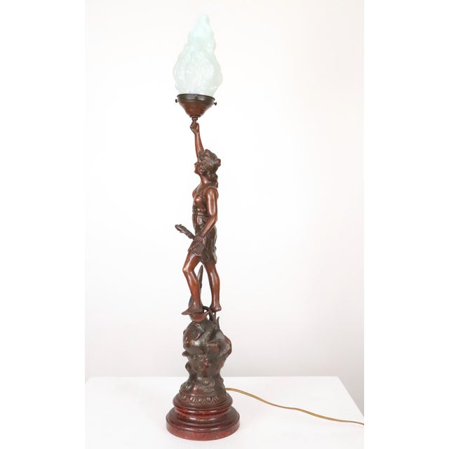 Mid 20th Century Antique Art Nouveau Wood Figural Newel Post Lamp For Sale - Image 5 of 8