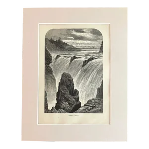 Antique 1874 Wood Engraving "Passaic Falls" New Jersey in 11x14 Frame-Ready Mat