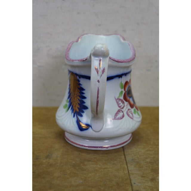 Antique Gaudy Welsh Ironstone Cobalt Blue Floral Creamer Pitcher & Bowl For Sale - Image 13 of 18