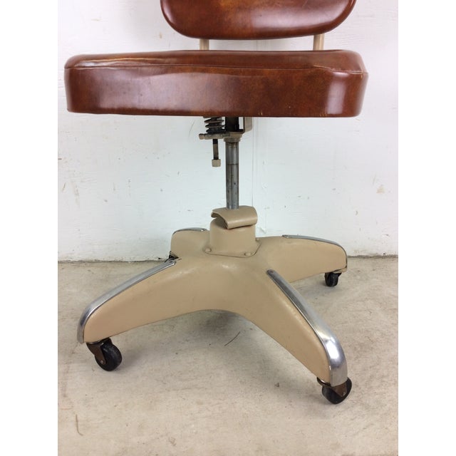 Industrial Mid Century Industrial Office Chair With Vintage Upholstery and Wheeled Base For Sale - Image 3 of 12