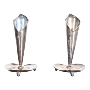 Hans Jensen Danish Modern Calla Lily Silverplate Candlesticks, Pair