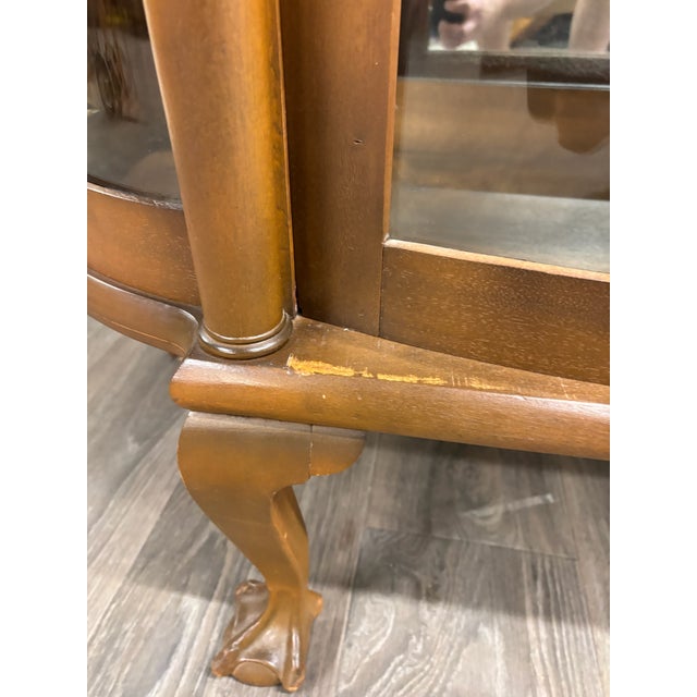 Brown Antique Queen Anne Style Curved Bowed Glass Curio Display China Cabinet For Sale - Image 8 of 13