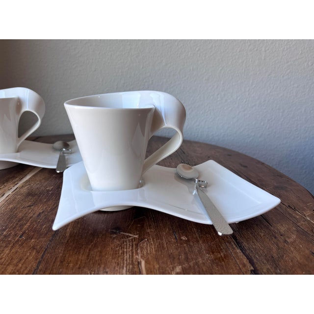 Contemporary Set of 2 - Villeroy and Boch New Wave Caffe Coffee Mugs and Saucers With Spoon Set For Sale - Image 3 of 5