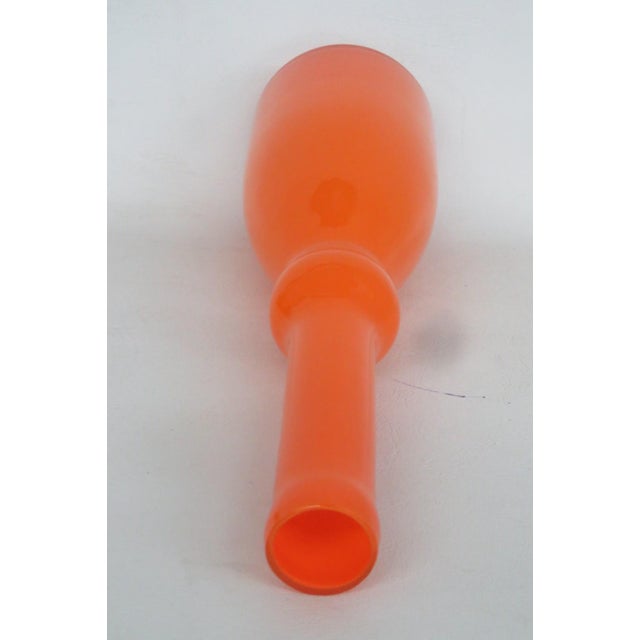 Orange Orange Art Glass Vase Elongated Cylindrical Neck Mid Century Modern Style 4923b For Sale - Image 8 of 12