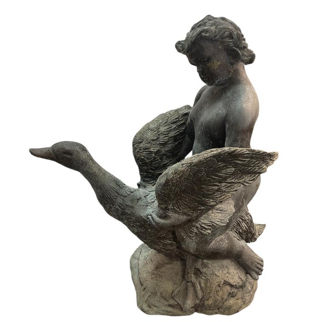 Vintage Neoclassical Spelter "Boy With Goose" Garden Fountain For Sale In West Palm - Image 6 of 9
