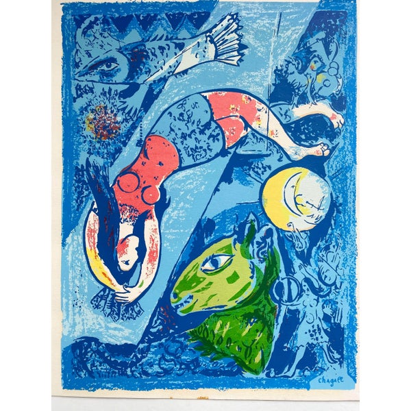 Mid 20th Century Marc Chagall Screen Print “Blue Circus” | Chairish