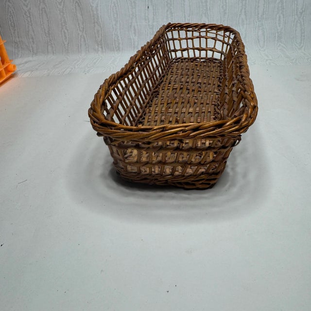French Vintage Wicker French Baguette Basket For Sale - Image 3 of 7