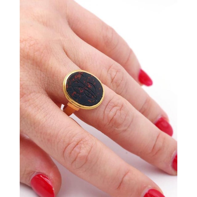 Bloodstone Signet Ring in 18k Rose Gold For Sale - Image 3 of 8