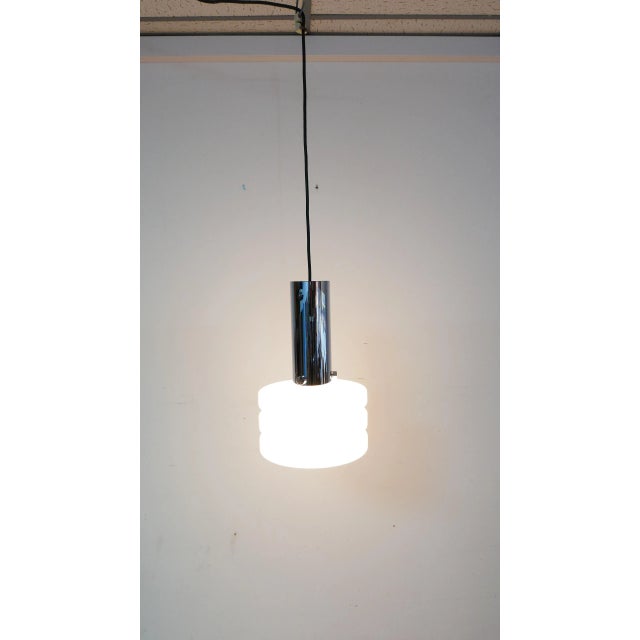 German Opal Glass Chrome Pendant Lamp from Glashütte Limburg, 1970s For Sale - Image 6 of 9