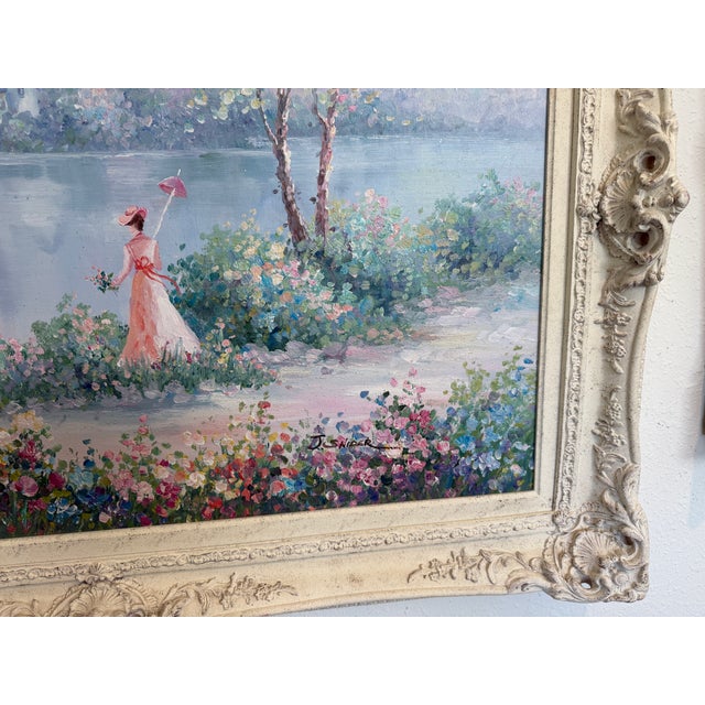 J. Snider Large Oil Painting Impressionist Woman Garden Lake Landscape Art For Sale In Jacksonville, FL - Image 6 of 8