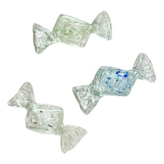 Set of Three Italian Hand Blown Glass Large Size Candies For Sale