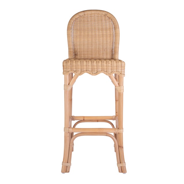 2020s Flora 30 in. Seat Height Rattan Scalloped Edge Bar Stool with Back, Natural Rattan For Sale - Image 5 of 9