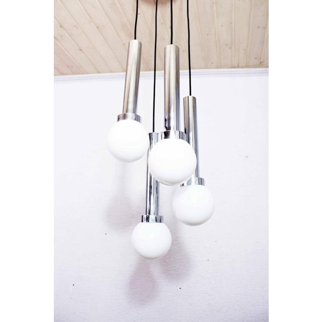 Suspension Light in Chromed Metal and Opaline Glass, Italy, 1970s For Sale - Image 12 of 15