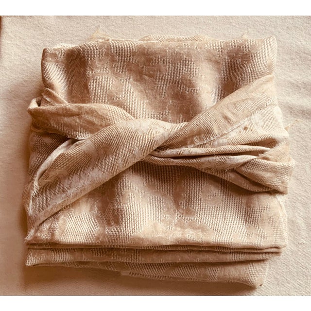 French Linen Damask Fabric, 86" × 84" — Natural Écru Tonal Weave | Tablecloth, Bed Cover or Drapery For Sale - Image 10 of 11