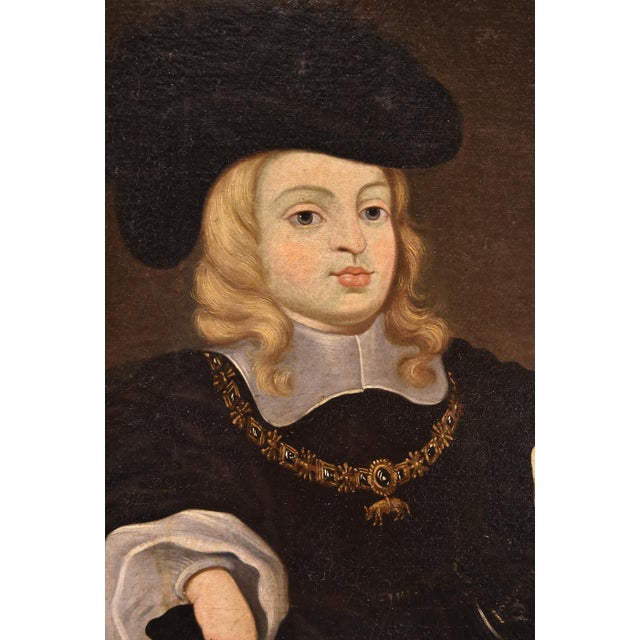 After Juan Bautista Martínez Del Mazo, Charles II King of Spain Portrait as a Child, 1667, Oil on Canvas, Framed For Sale - Image 4 of 16