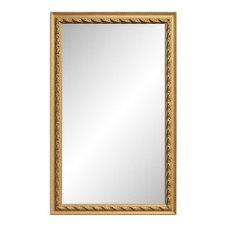 Large Hollywood Regency Style Gilt Wall Mirror – Textured Sunlit Brass Frame – 52” X 34.5” – Decorative Beaded Frame For Sale