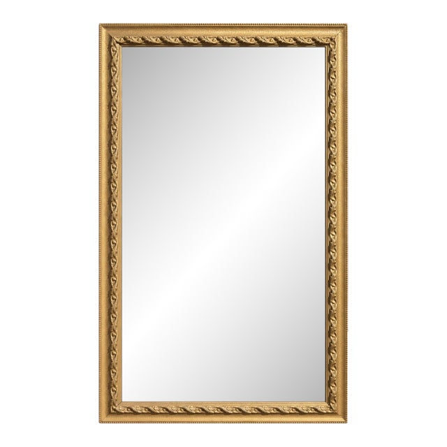 Large Hollywood Regency Style Gilt Wall Mirror – Textured Sunlit Brass Frame – 52” X 34.5” – Decorative Beaded Frame For Sale