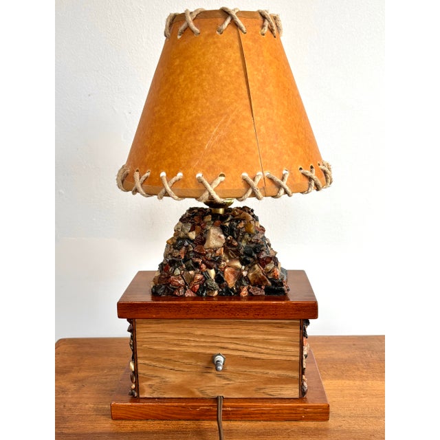 1940s Rustic Stone Fireplace Lamp Plus Night Light With Shade For Sale - Image 9 of 12