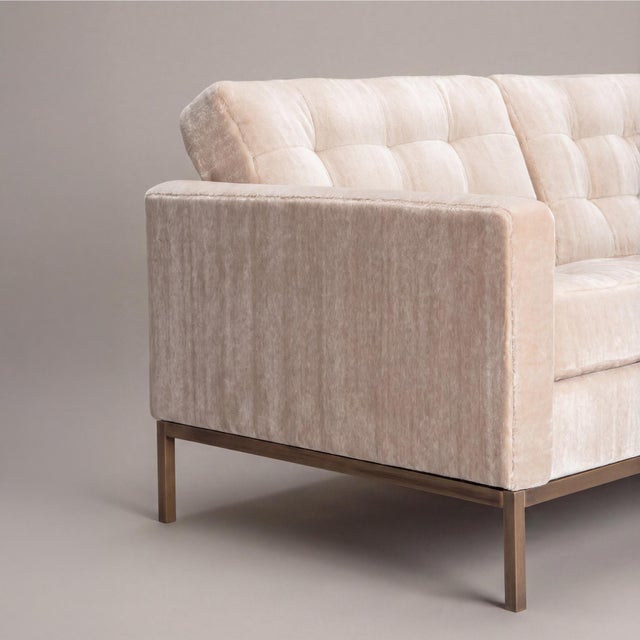 1970s Florence Knoll Settee Loveseat in Limani Mohair & Brushed Bronze For Sale - Image 5 of 8