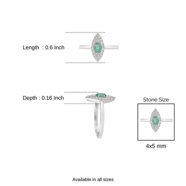 Oval Cut Emerald & Diamond Pavé Cocktail Ring in 925 Sterling Silver, Size 8.5 For Sale - Image 12 of 15