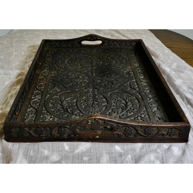 Oriental Folk Art Carved Tray, 1900s For Sale - Image 9 of 10