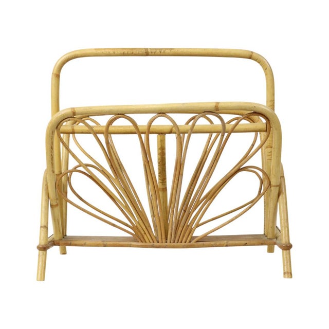 Beautiful vintage reading rack, high-quality magazine rack with a lovely aged patina, made of rattan and wood, entirely in...