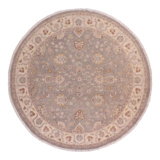 Boho Chic Ziegler Gray/Ivory Wool Round Rug- 9'10'' X 10'1'' For Sale