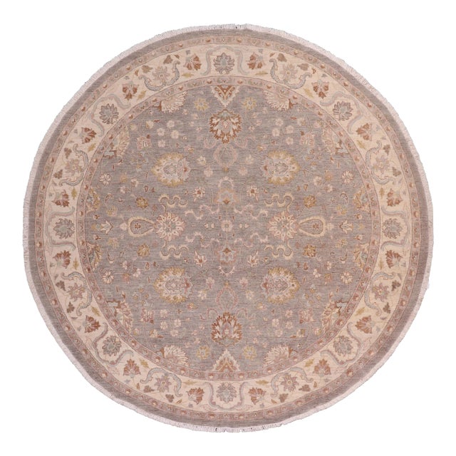 Boho Chic Ziegler Gray/Ivory Wool Round Rug- 9'10'' X 10'1'' For Sale