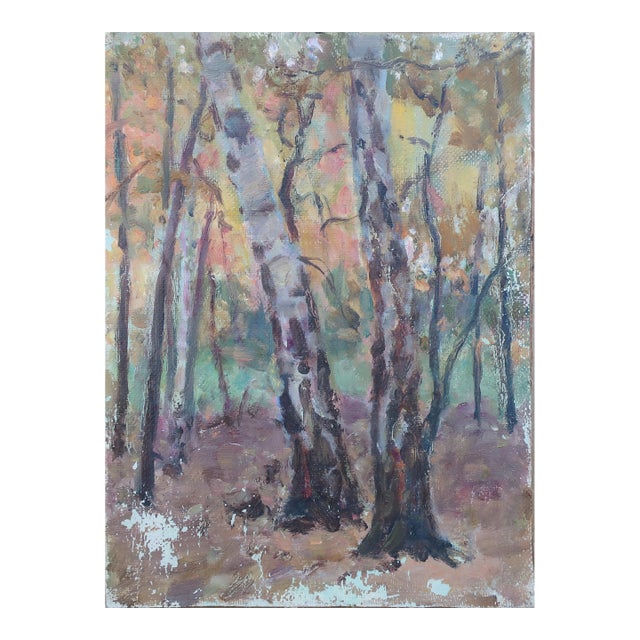 Impressionist Forest Oil Painting, Ukrainian Artist Sokolovsky, 1970s 30-23 For Sale