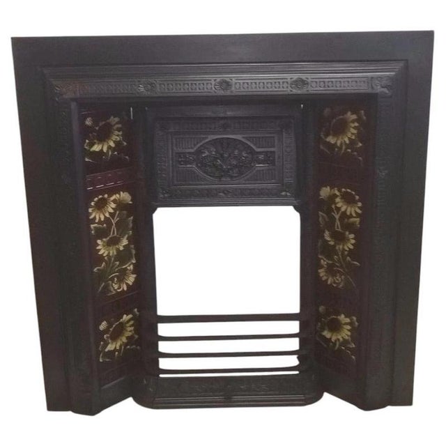 Antique Cast Iron Fireplace Insert with Original Tiles For Sale - Image 14 of 14