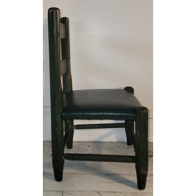 Mid 19th Century Green Painted Child's Ladder Back Chair W/Green Leather Seat Cushion For Sale - Image 4 of 6
