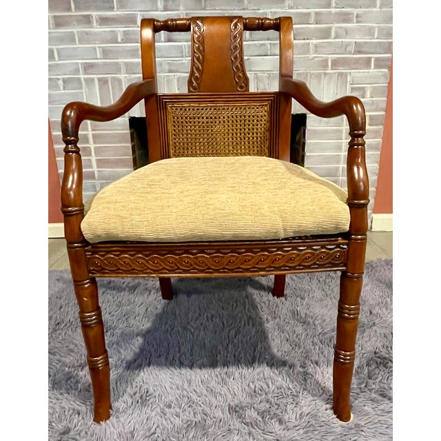 Vintage Regency Style Carved Mahogany Armchair With Mint Condition Cane For Sale - Image 13 of 18