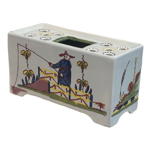 Vintage Williamsburg Restoration Dutch Delft Chinoiserie Flower Brick, Holland For Sale