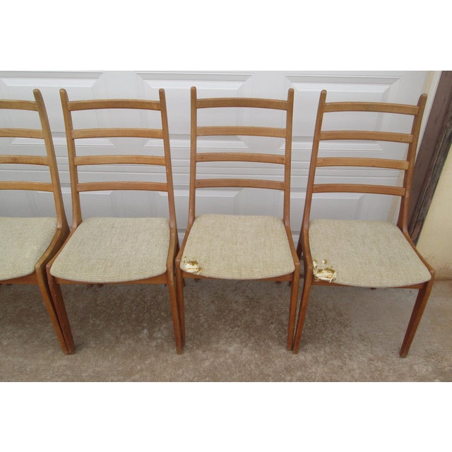 Brown 6 Tall Ladderback Dining Chairs by Korup Stolefabrik Denmark Attributed to Kai Kristiansen For Sale - Image 8 of 17