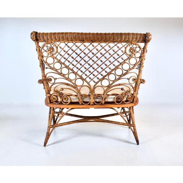 Amber Antique American Victorian Wicker and Caned Settee or Courting Bench For Sale - Image 8 of 12