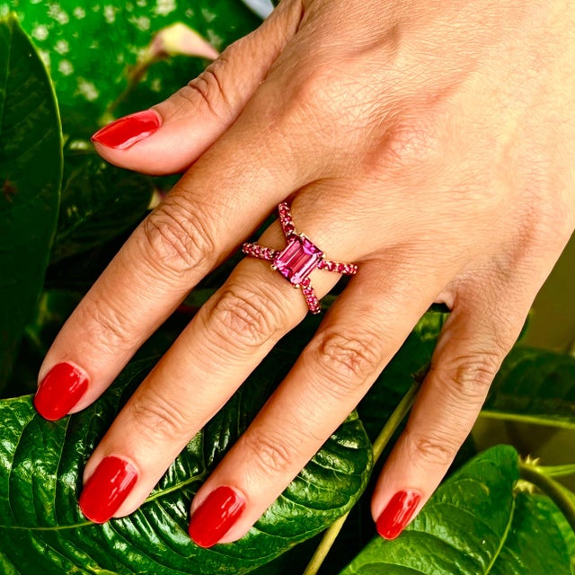 Natural Pink Tourmaline Ruby Ring 14k Y Gold 3.33 TCW Certified For Sale In New York - Image 6 of 8